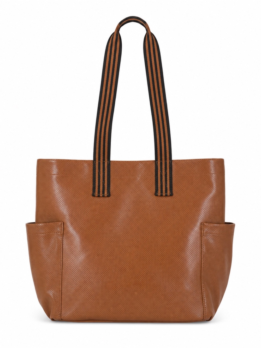 Universal Thread Tan Tote with Striped Black Handles and Pouch